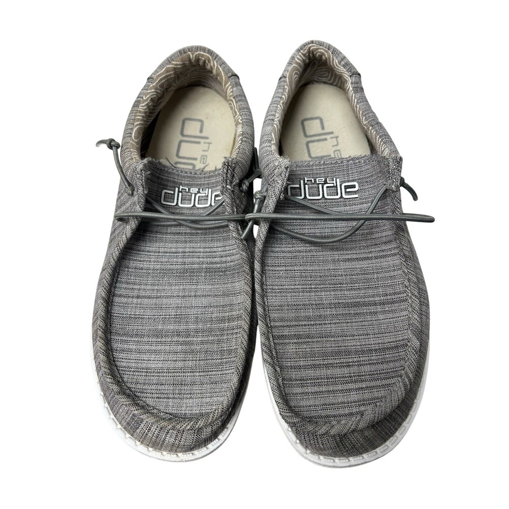 HEYDUDE Wally Youth Linen Stone Grey Shoes 130130704 Size 4 Youth / 5 Women - Picture 2 of 8